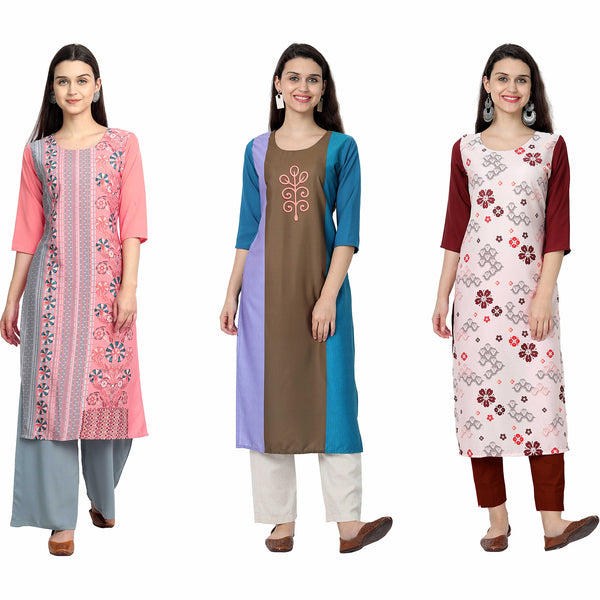 Ethnic Basket Crape Multicolor Digital Print Stright Pack of 3 Kurta 090-235-221