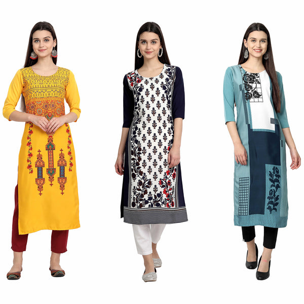 Ethnic Basket Crape Multicolor Digital Print Stright Pack of 3 Kurta 093-069-114