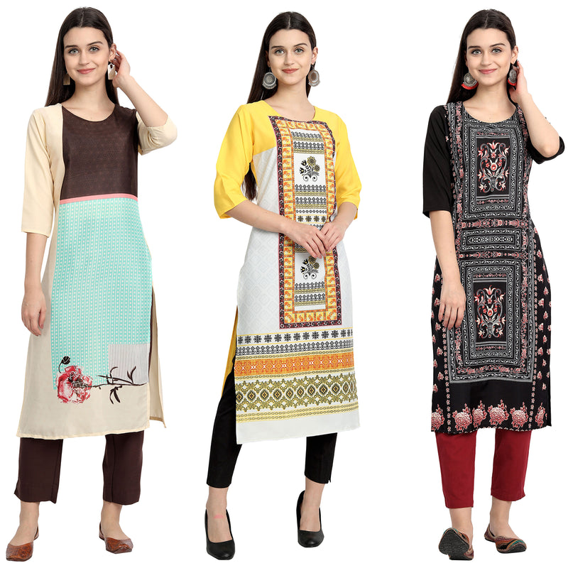 Ethnic Basket Crape Multicolor Digital Print Stright Pack of 3 Kurta 104-105-006