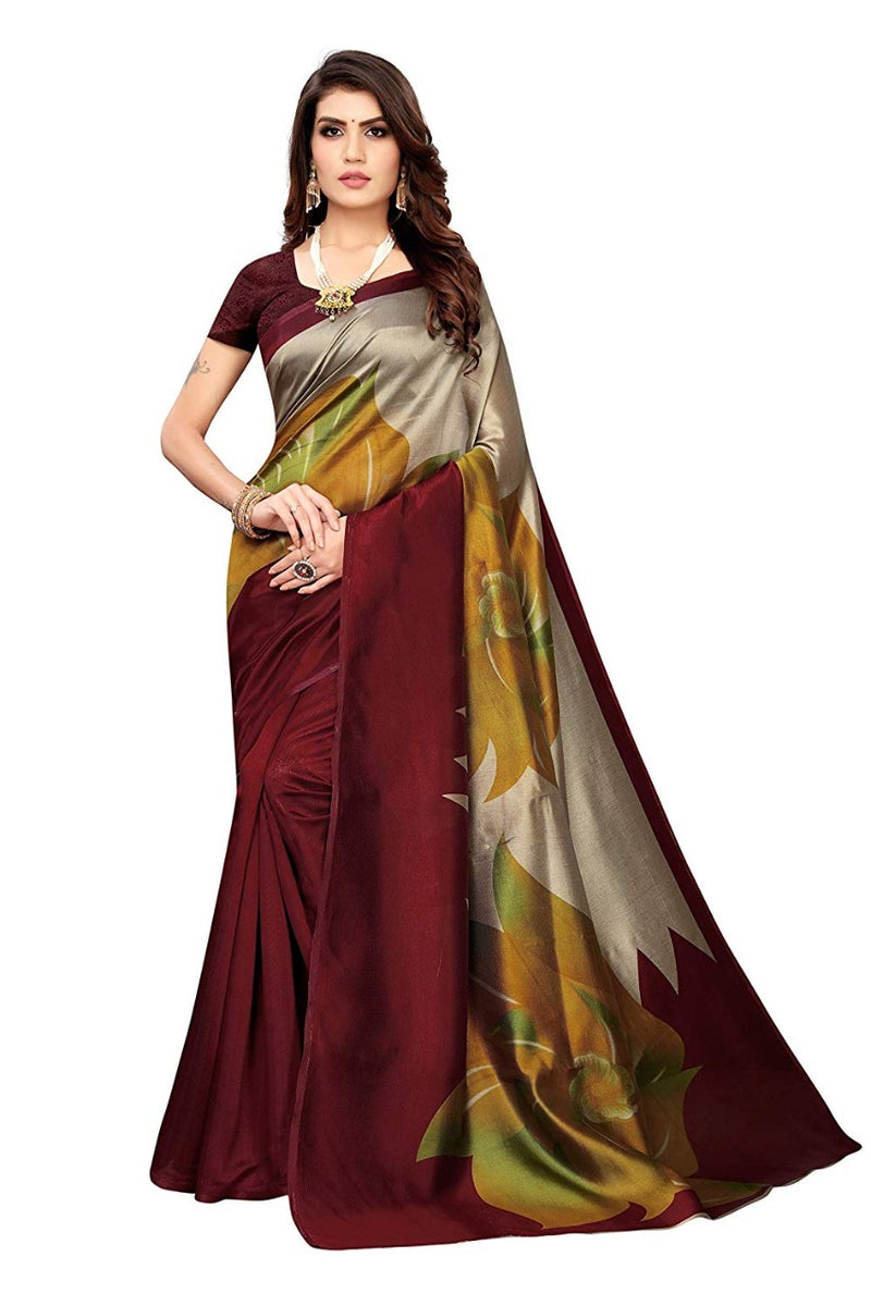 Art Silk Maroon Colour Printed Saree With Unstiched Blouse Piece