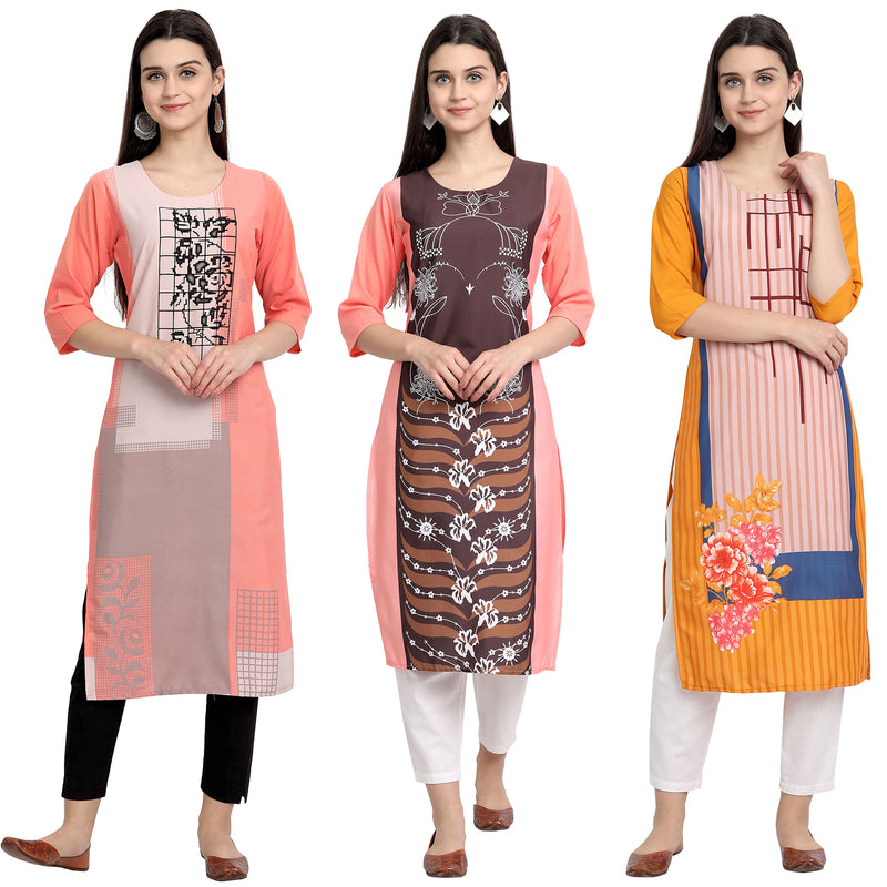 Ethnic Basket Crape Multicolor Digital Print Stright Pack of 3 Kurta 107-108-009