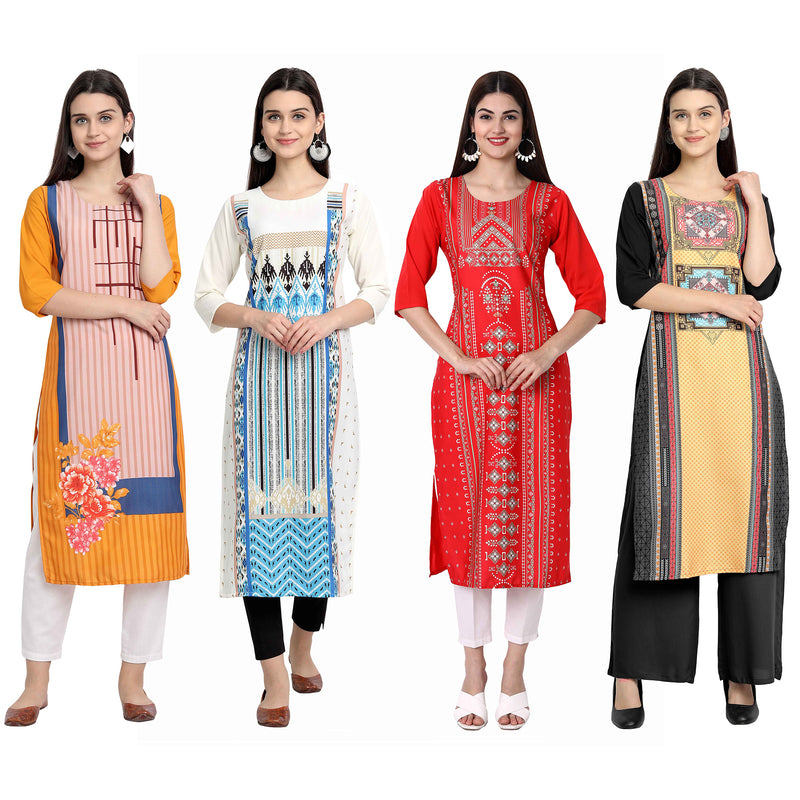 Ethnic Basket Crape Multicolor Knee Length Pack of 4 Kurtas 109-147-286-163