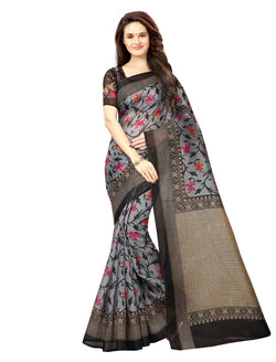 Art Silk Grey Colour Printed Saree With Unstiched Blouse Piece