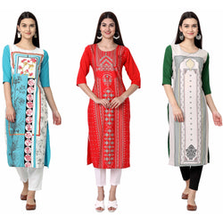 Ethnic Basket Crape Multicolor Digital Print Stright Pack of 3 Kurta 116-286-112