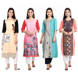 Ethnic Basket Crape Multicolor Knee Length Pack of 4 Kurtas 143-142-110-108