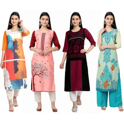 Ethnic Basket Crape Multicolor Knee Length Pack of 4 Kurtas 153-167-005-004