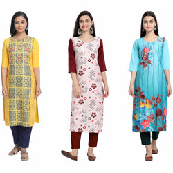 Ethnic Basket Crape Multicolor Digital Print Stright Pack of 3 Kurta 159-221-162