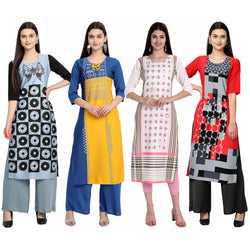 Ethnic Basket Crape Multicolor Knee Length Pack of 4 Kurtas 164-060-298-015