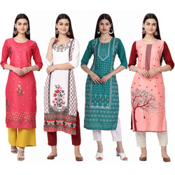 Ethnic Basket Crape Multicolor Knee Length Pack of 4 Kurtas 166-168-302-167