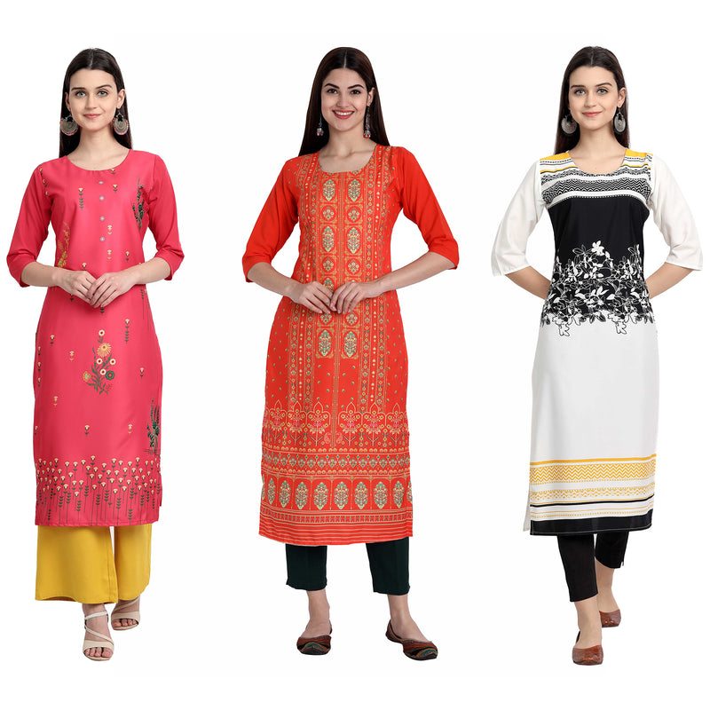 Ethnic Basket Crape Multicolor Digital Print Stright Pack of 3 Kurta 166-295-006