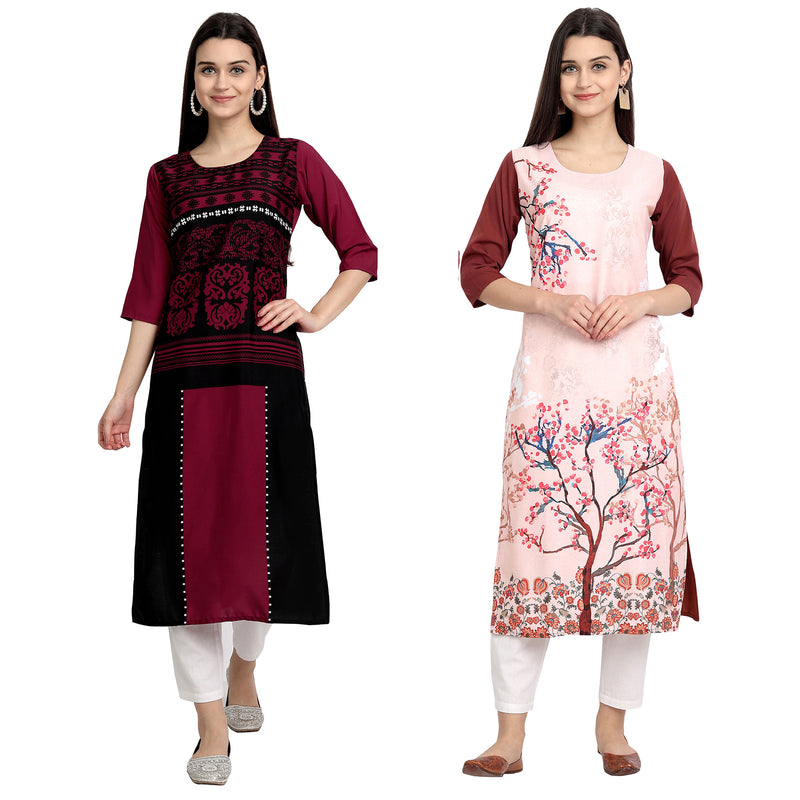 EthnicBasket Crape Multicolor Digital Print Straight Pack of 2 Kurta 530005-530137