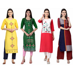 Ethnic Basket Crape Multicolor Knee Length Pack of 4 Kurtas 191-297-056-059