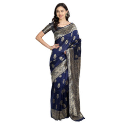 Banarasi Silk Jacquard Dark Blue Colour Saree With Unstiched Blouse Piece