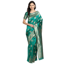 Banarasi Silk Jacquard Sea Green Colour Saree With Unstiched Blouse Piece