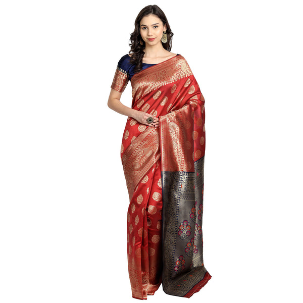 Banarasi Silk Jacquard Maroon Colour Saree With Unstiched Blouse Piece