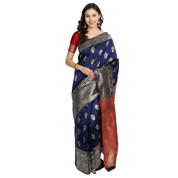 Banarasi Silk Jacquard Blue Colour Saree With Unstiched Blouse Piece