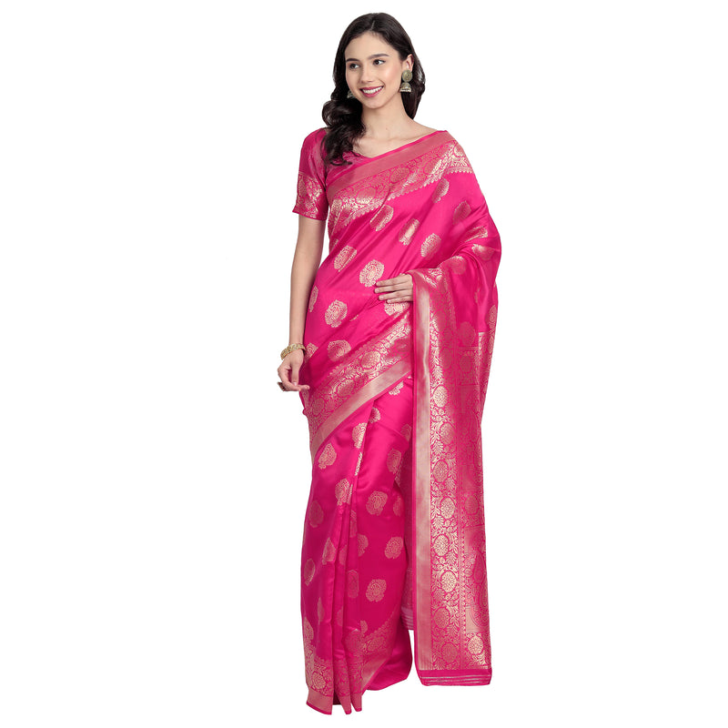Banarasi Silk Jacquard Pink Colour Saree With Unstiched Blouse Piece