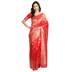 Banarasi Silk Jacquard Red Colour Saree With Unstiched Blouse Piece