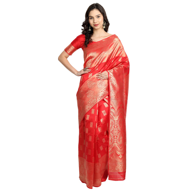 Banarasi Silk Jacquard Red Colour Saree With Unstiched Blouse Piece