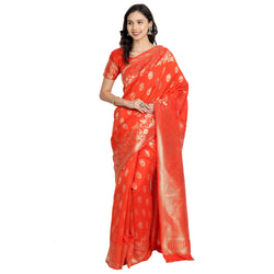 Banarasi Silk Jacquard Orange Colour Saree With Unstiched Blouse Piece