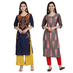 EthnicBasket Crape Multicolor Digital Print Straight Pack of 2 Kurta 530002-530244