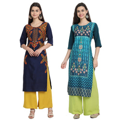 EthnicBasket Crape Multicolor Digital Print Straight Pack of 2 Kurta 530002-530243