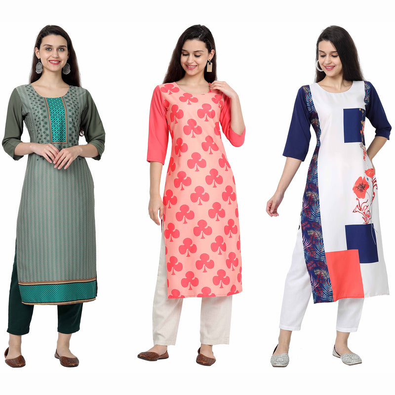 Crepe MultiColor Digital Print Straight Pack of 3 Beautiful Kurta