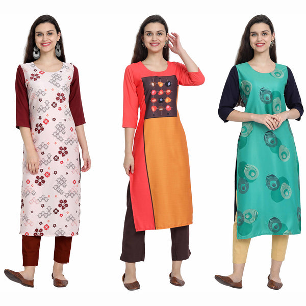 Crepe MultiColored Digital Print Straight Pack of 3 Beautiful Kurta