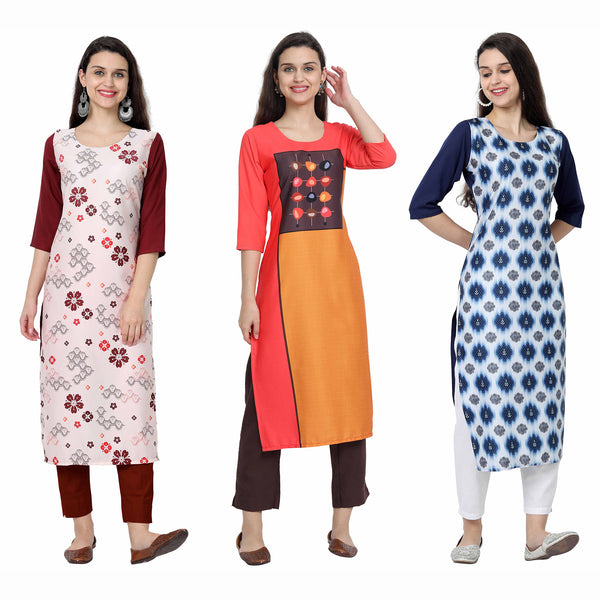 Crepe MultiColour Digital Print Straight Pack of 3 Beautiful Kurta