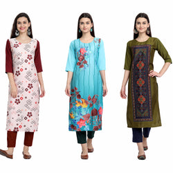 Ethnic Basket Crape Multicolor Digital Print Stright Pack of 3 Kurta 221-162-058