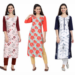 Ethnic Basket Crape Multicolor Digital Print Stright Pack of 3 Kurta 221-222-247