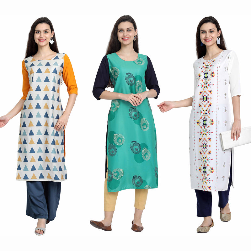 Ethnic Basket Crape Multicolor Digital Print Stright Pack of 3 Kurta 223-231-230