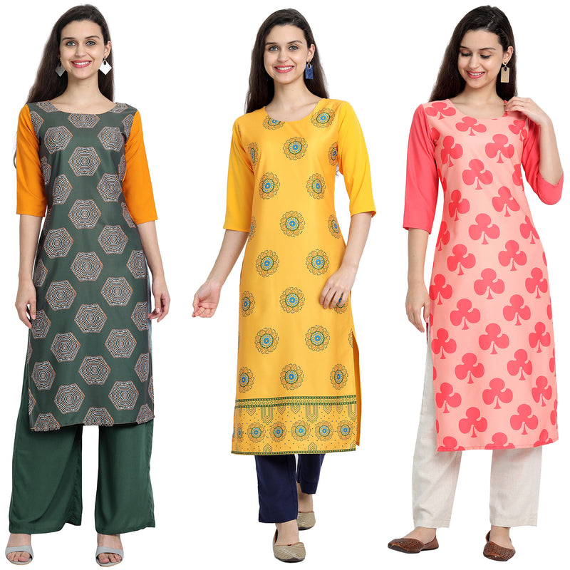 Ethnic Basket Crape Multicolor Digital Print Stright Pack of 3 Kurta 224-236-248