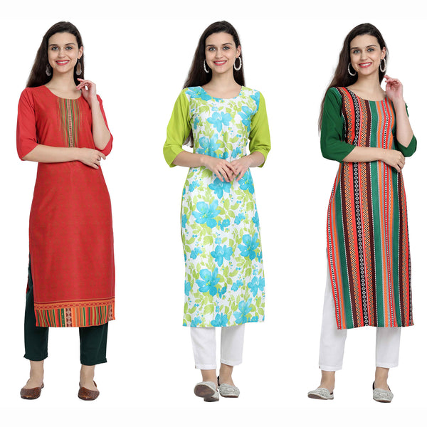 Crepe Multi Color Digital Printed Straight Set of 3 Beautiful Kurta