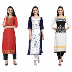 Ethnic Basket Crape Multicolor Digital Print Stright Pack of 3 Kurta 225-247-006