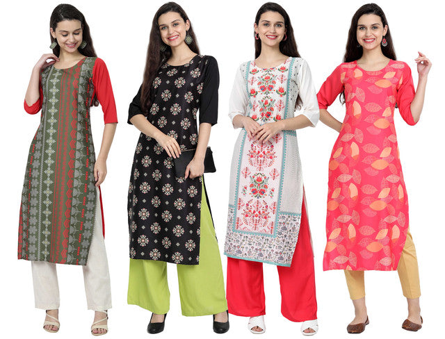 Crepe MultiColor Digital Print Straight Pack of 4 Combo Kurta