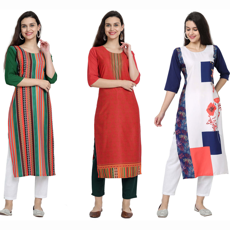 Ethnic Basket Crape Multicolor Digital Print Stright Pack of 3 Kurta 234-225-242