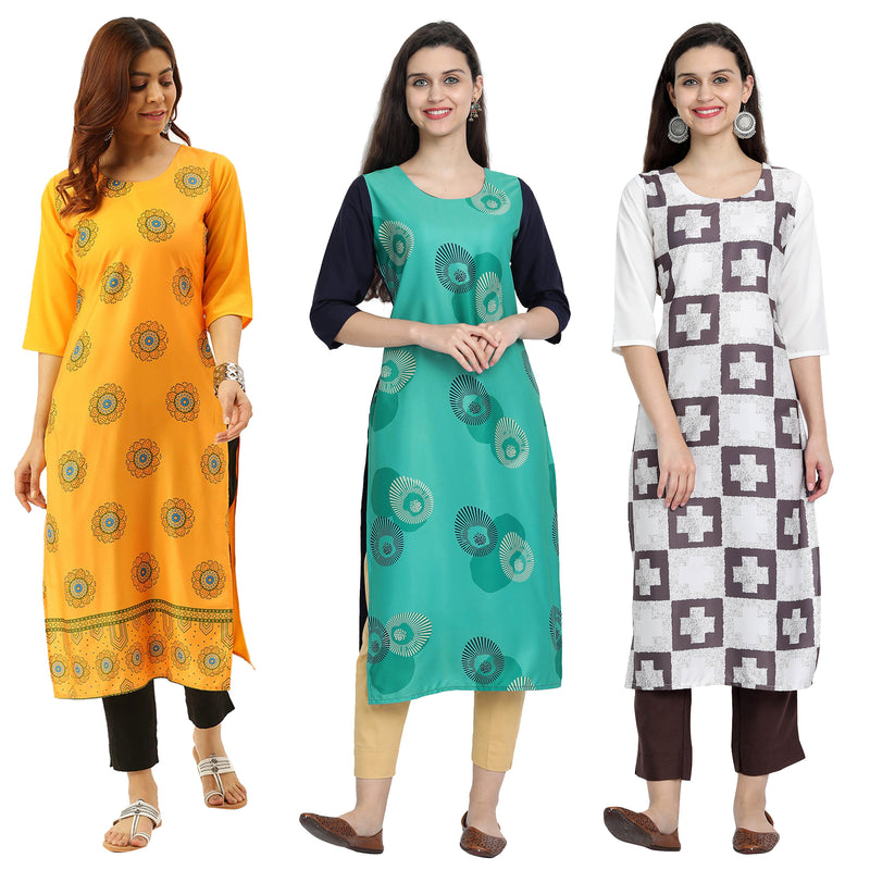 Ethnic Basket Crape Multicolor Digital Print Stright Pack of 3 Kurta 236-231-232