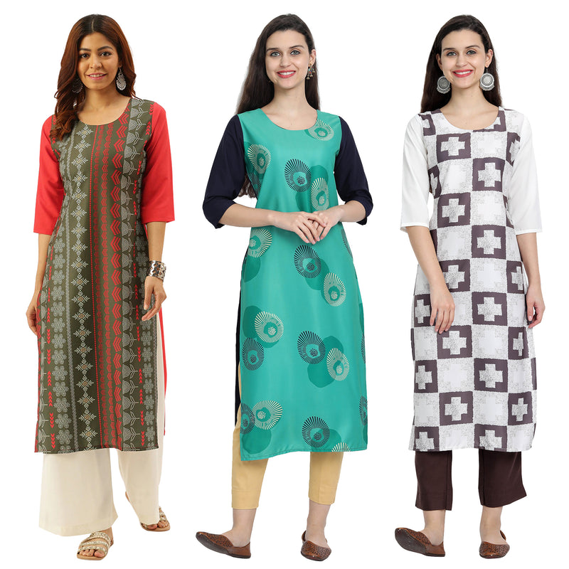 Ethnic Basket Crape Multicolor Digital Print Stright Pack of 3 Kurta 237-231-232