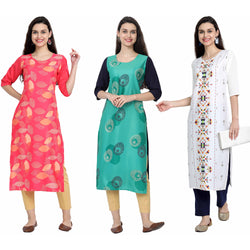 Ethnic Basket Crape Multicolor Digital Print Stright Pack of 3 Kurta 245-231-230