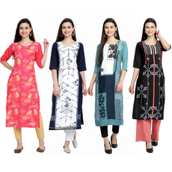 Ethnic Basket Crape Multicolor Knee Length Pack of 4 Kurtas 245-247-114-007