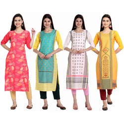 Ethnic Basket Crape Multicolor Knee Length Pack of 4 Kurtas 245-294-298-115