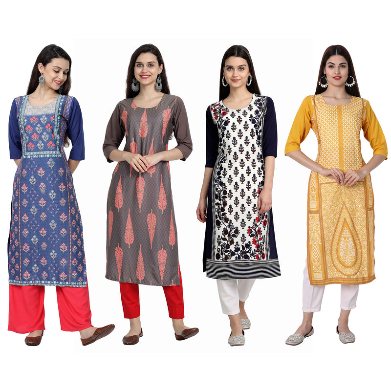 Ethnic Basket Crape Multicolor Knee Length Pack of 4 Kurtas 246-244-069-289