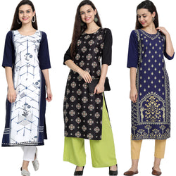 Ethnic Basket Crape Multicolor Digital Print Stright Pack of 3 Kurta 247-233-219