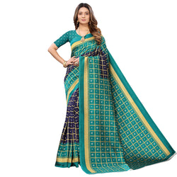Art Silk Bue Colour Printed Saree With Unstiched Blouse Piece