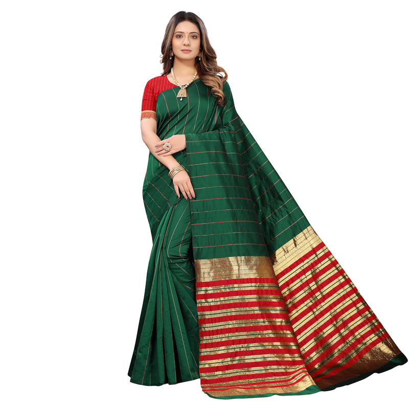 Banarasi Silk Jacquard Green Colour Saree With Unstiched Blouse Piece