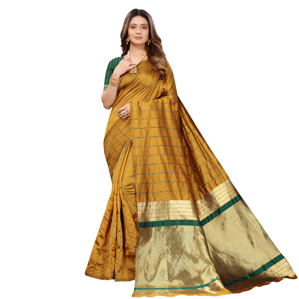 Banarasi Silk Jacquard Glod Colour Saree With Unstiched Blouse Piece