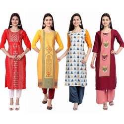 Ethnic Basket Crape Multicolor Knee Length Pack of 4 Kurtas 286-115-223-062