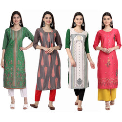 Ethnic Basket Crape Multicolor Knee Length Pack of 4 Kurtas 287-244-112-166