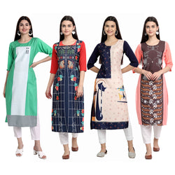 Ethnic Basket Crape Multicolor Knee Length Pack of 4 Kurtas 288-140-117-108